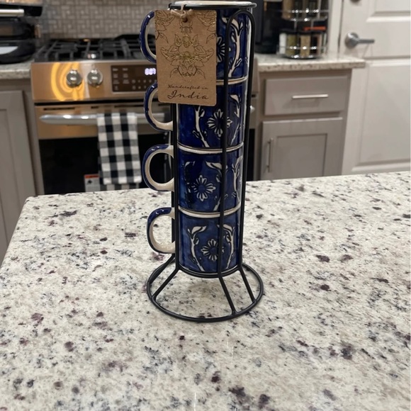 Beautiful Blue and White set of 4 Espresso Cups NWT - Picture 2 of 6